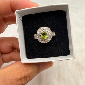 Sterling Silver Peridot Halo Ring - Green